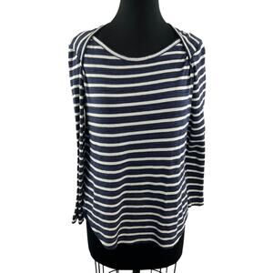 SEA New York Blue White Top Striped Printed Cotton Round Neck Knit Size Medium M